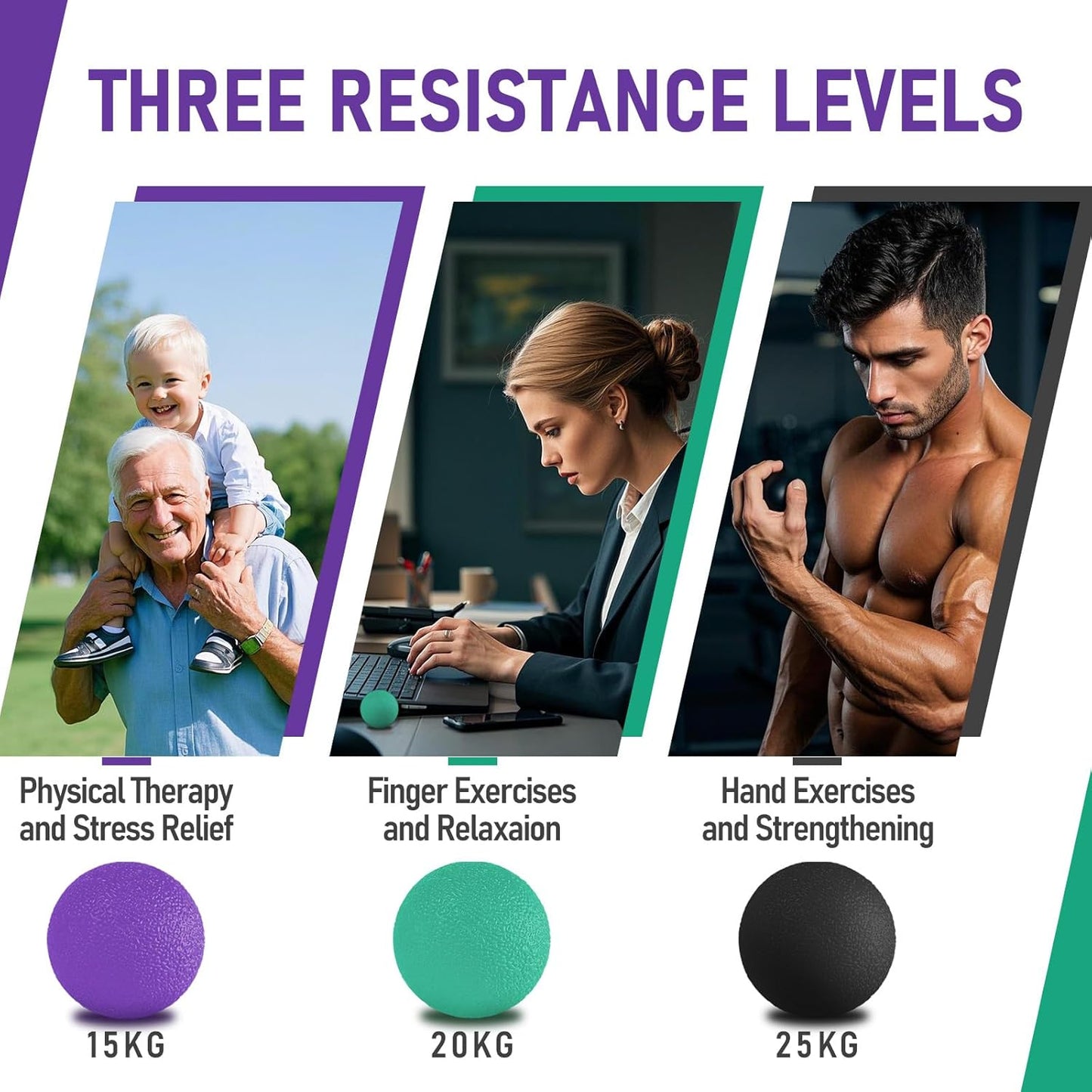 KingGrip™ Grip Ball Trio – 3 Resistance Levels for Forearm Endurance