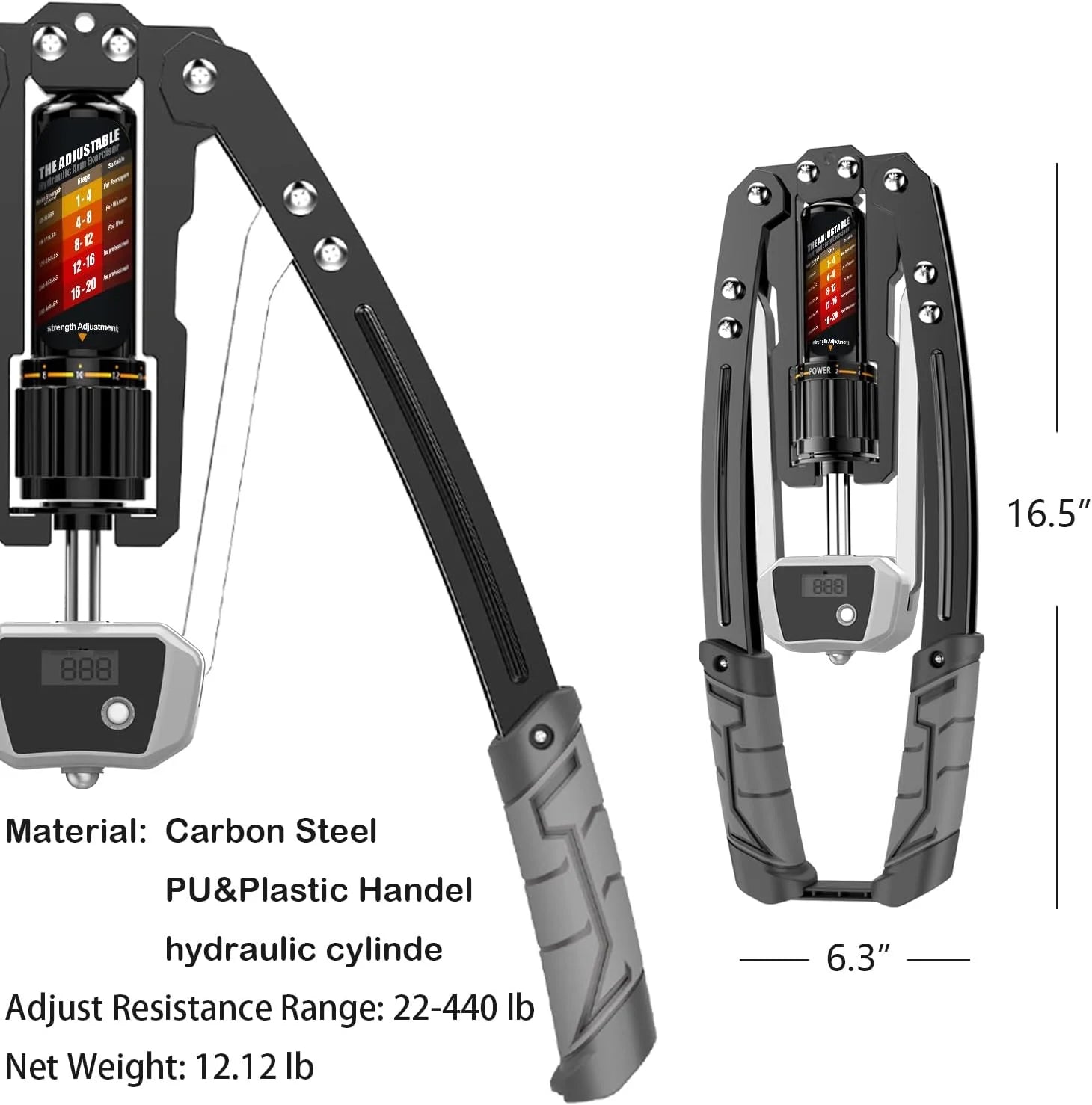 KingGrip™ Hydraulic Arm Twister – 440 LB Adjustable Chest & Forearm Crusher