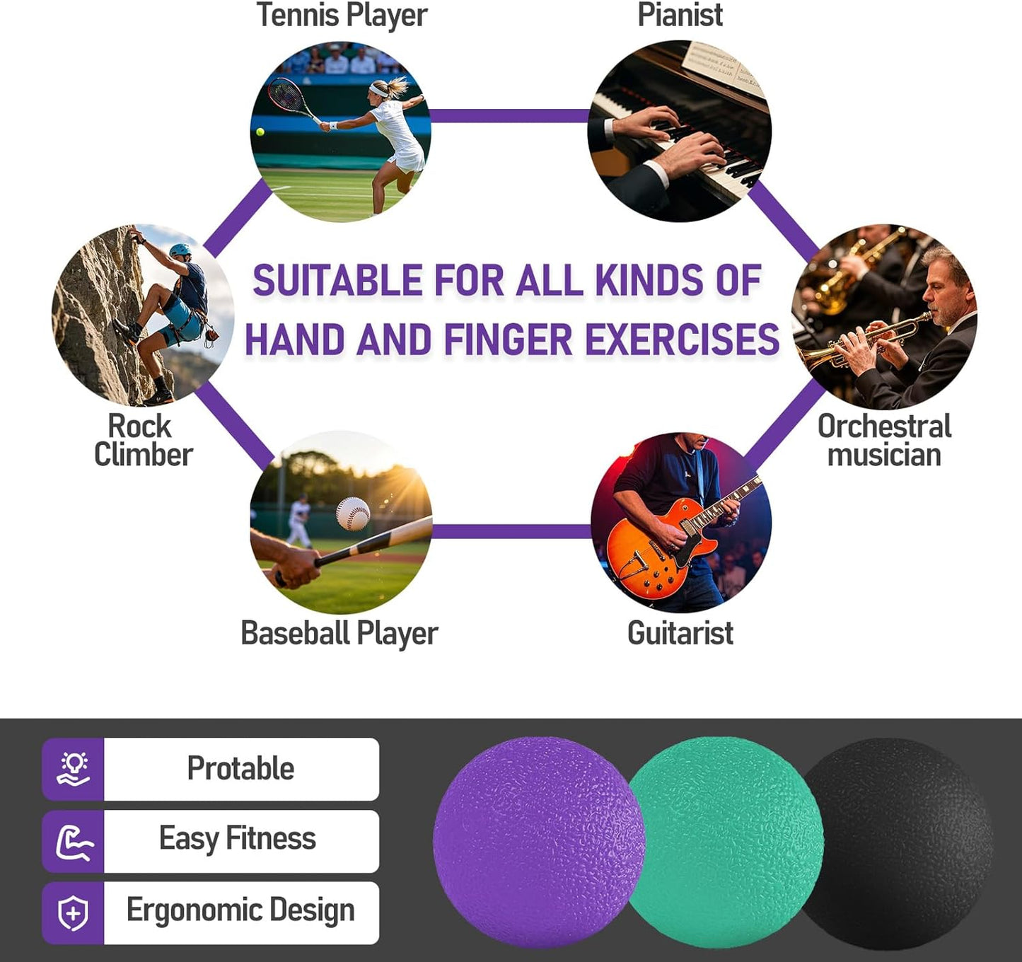 KingGrip™ Grip Ball Trio – 3 Resistance Levels for Forearm Endurance