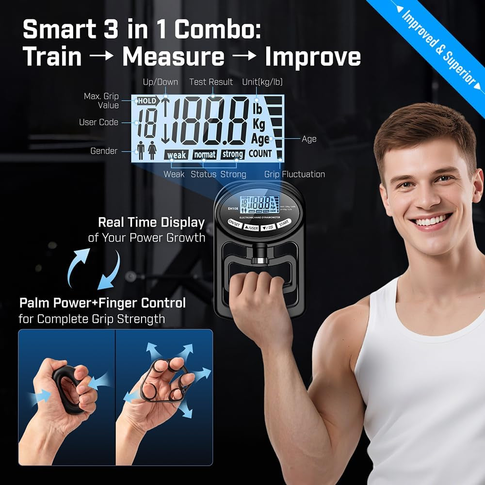 KingGrip™ Digital Grip Strength Meter – 265LB / 120KG Dynamometer