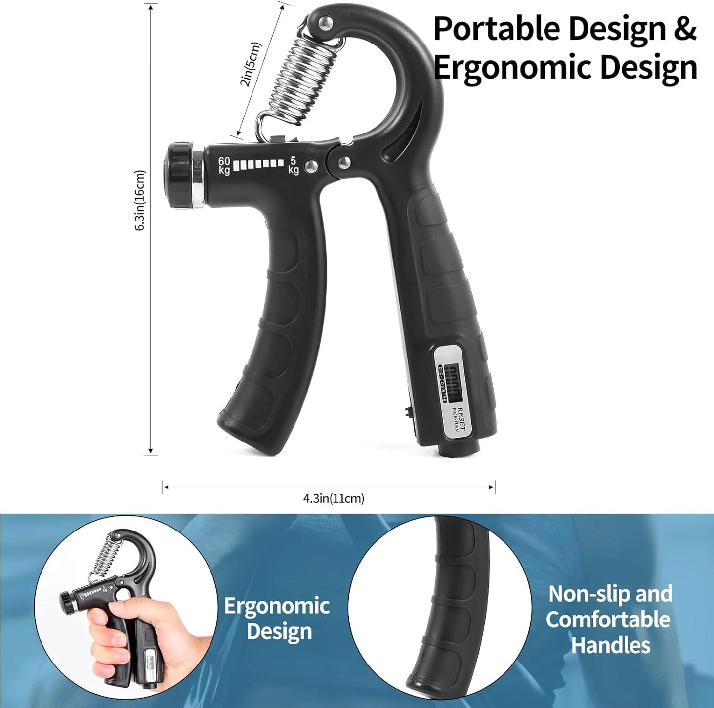 KingGrip™ Dual Hand Gripper Set – 5–60KG Adjustable (with Metal Counter)